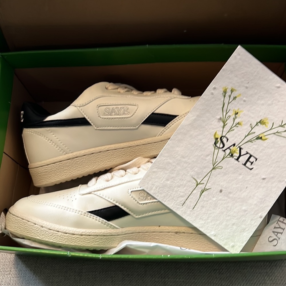 NWT SAYE white and black tennis shoes